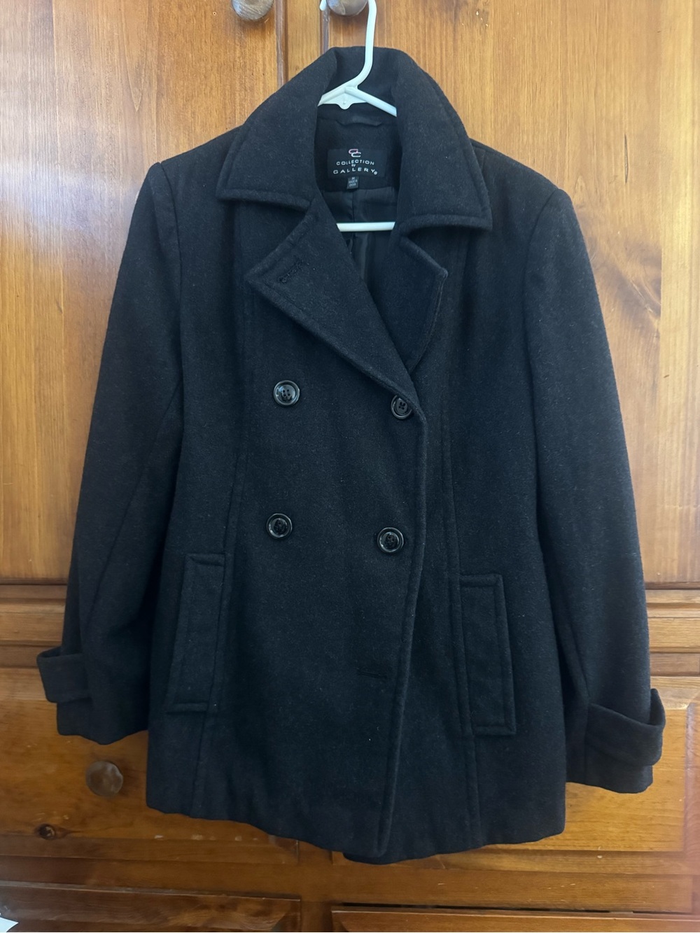 Black Double-Breasted Pea Coat with Notch Collar